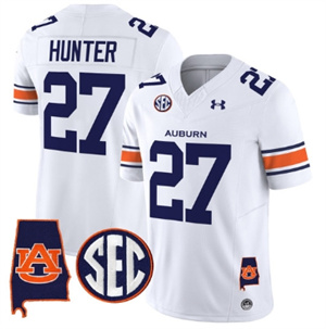 Auburn Tigers 2024 Alabama Patch Vapor Limited Football  Jersey - All Stitched  WHITE #27 JARQUEZ HUNTER