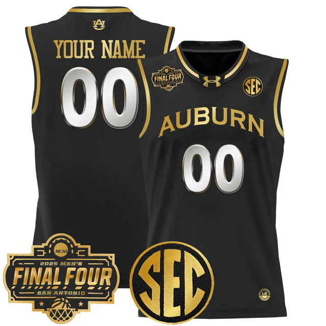 Auburn Tigers 2025 Final Four Patch Lightweight Basketball Custom Jersey BLACK.webp