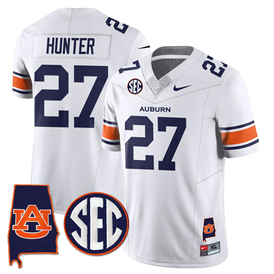 Auburn Tigers Alabama Patch Vapor Limited Jersey white #27 Jarquez Hunter