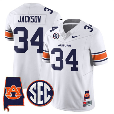 Auburn Tigers Alabama Patch Vapor Limited Jersey white #34 Bo Jackson
