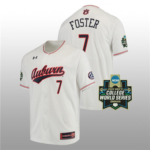 Auburn Tigers Cole Foster Men White 2022 World Series Baseball Jersey