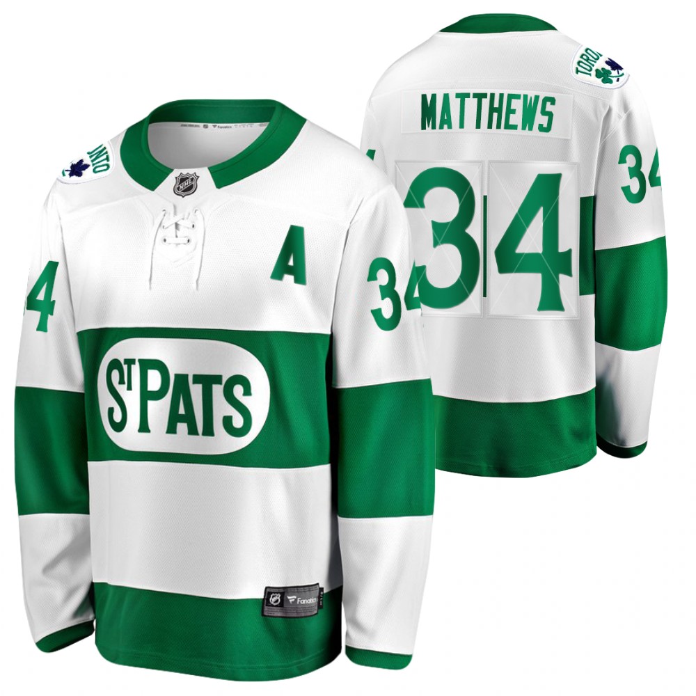 Auston Matthews Maple Leafs 2021 St. Pats Green #34 Jersey