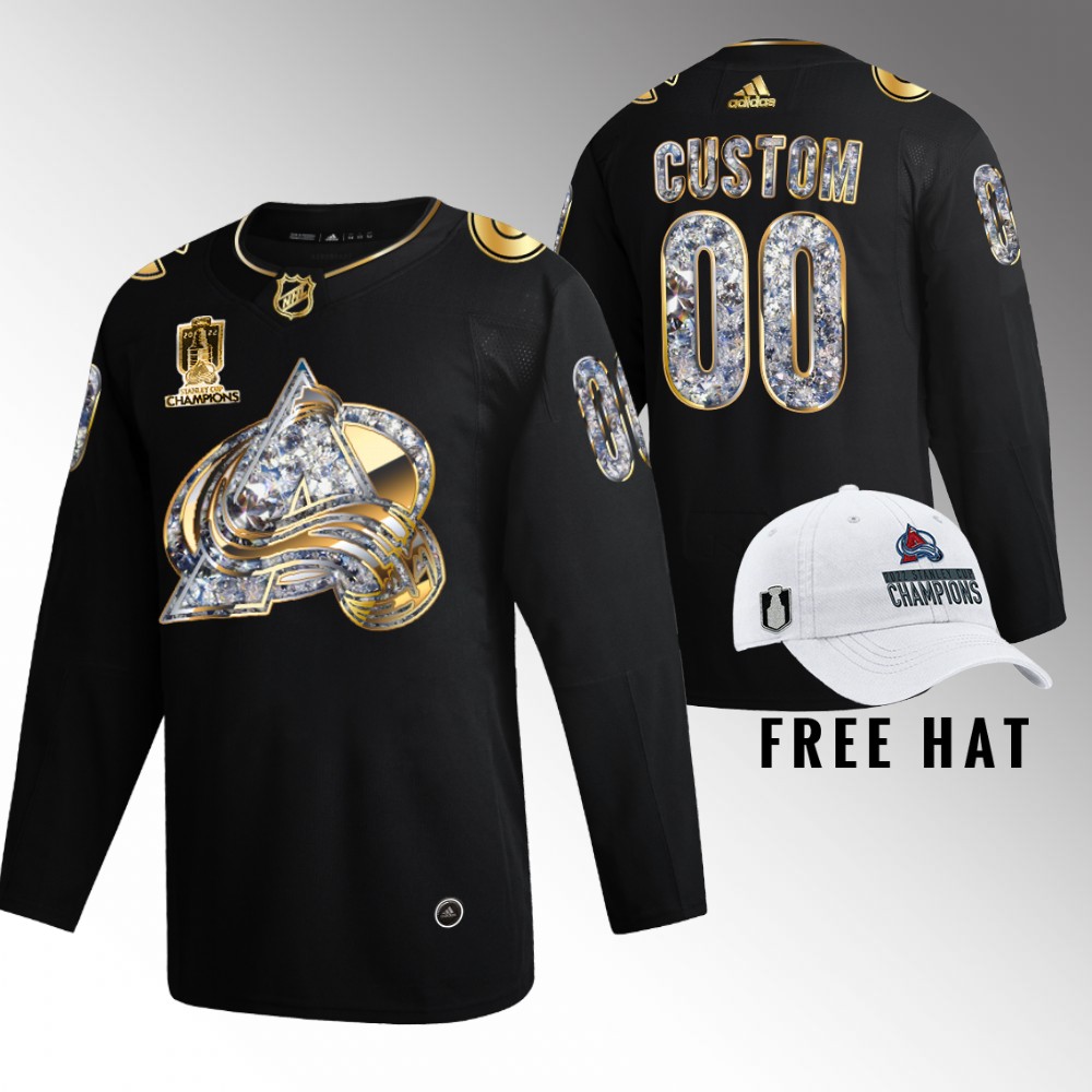 Avalanche 2022 Stanley Cup Champs Custom Black Golden Diamond Jersey