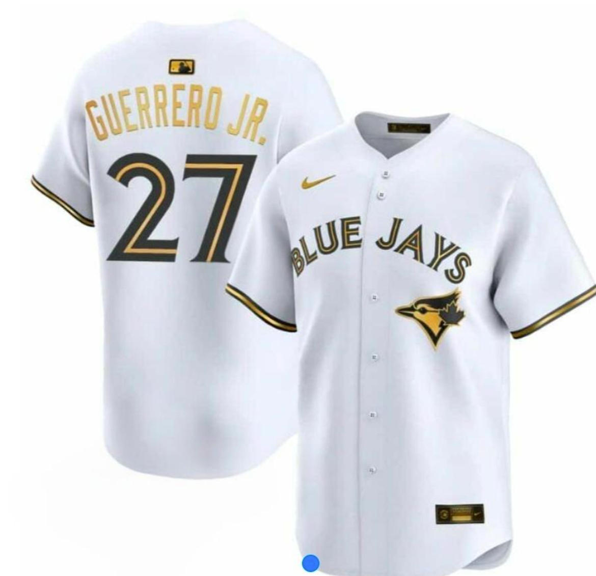 BLUE JAYS 27 GUERRERO JR. WHITE GOLD BASEBALL JERSEY