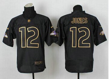 Baltimore Ravens #12 Jacoby Jones Black Gold No. Fashion NFL Elite Jersey