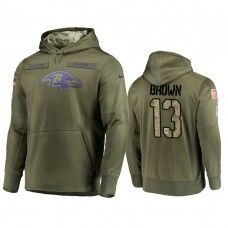 Baltimore Ravens #13 John Brown Olive Pullover Hoodie 2018 Salute To Service