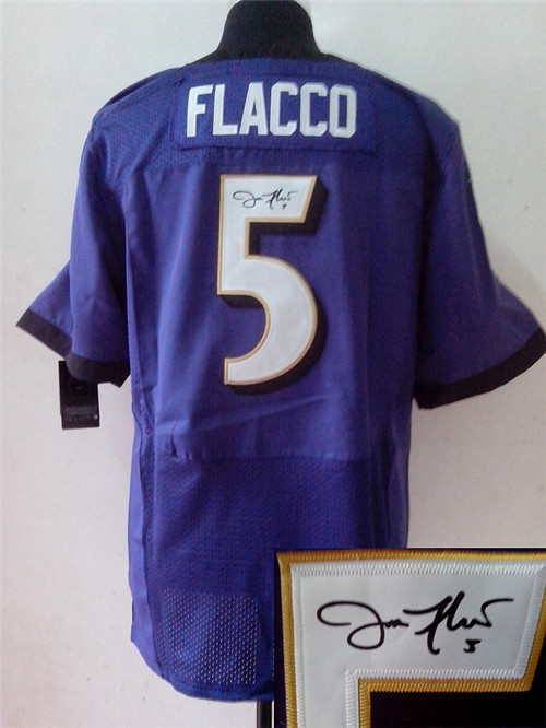 Baltimore Ravens #5 Joe Flacco Purple Nik Signed Elite Jersey