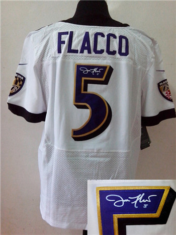 Baltimore Ravens #5 Joe Flacco White Nik Signed Elite Jersey