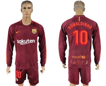 Barcelona #10 Ronaldinho Sec Away Long Sleeves Soccer Club Jersey