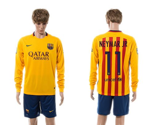 Barcelona #11 Neymar Jr Away Long Sleeves Soccer Club Jersey