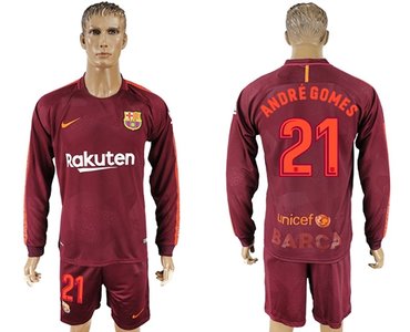Barcelona #21 Andre Gomes Sec Away Long Sleeves Soccer Club Jersey