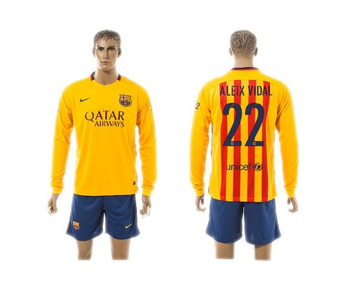 Barcelona #22 Aleix Vidal Away Long Sleeves Soccer Club Jersey