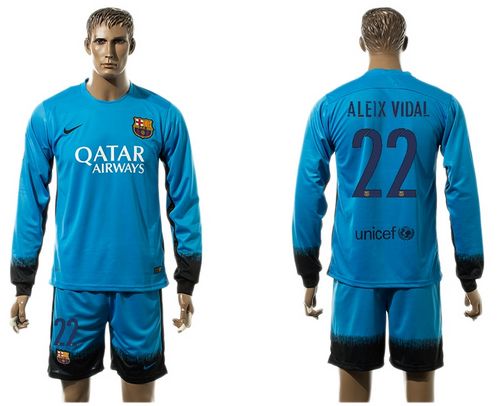 Barcelona #22 Aleix Vidal SEC Away Long Sleeves Soccer Club Jersey