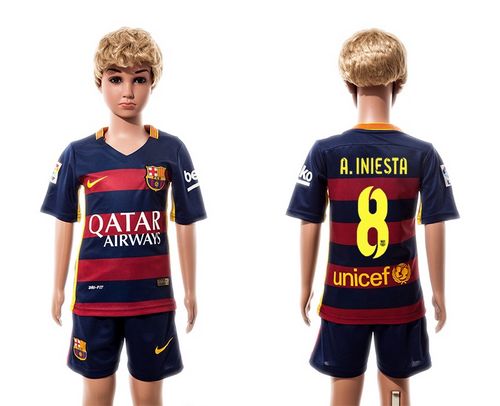Barcelona #8 A.Iniesta Home Kid Soccer Club Jersey