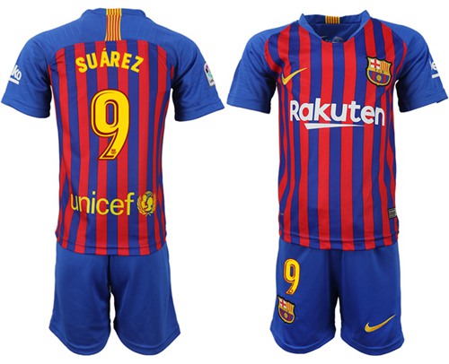 Barcelona #9 Suarez Home Kid Soccer Club Jersey