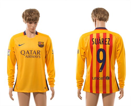 Barcelona #9 Suarez Thai Version Away Long Sleeves Soccer Club Jersey