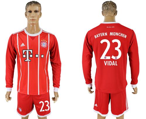 Bayern Munchen #23 Vidal Home Long Sleeves Soccer Club Jersey