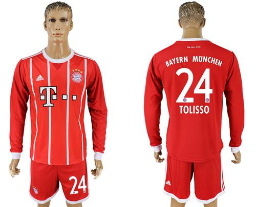 Bayern Munchen #24 Tolisso Home Long Sleeves Soccer Club Jersey