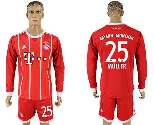 Bayern Munchen #25 Muller Home Long Sleeves Soccer Club Jersey