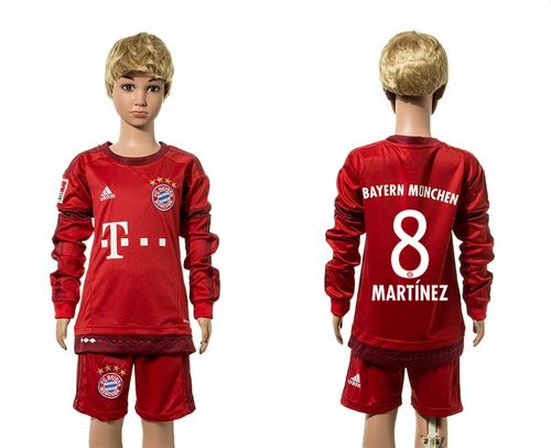 Bayern Munchen #8 Martinez Home Long Sleeves Kid Soccer Club Jersey