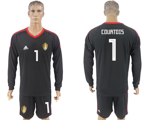 Belgium #1 Courtois Black 2018 FIFA World Cup Long Sleeves Goalkeeper Soccer Country Jersey