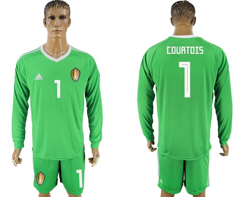 Belgium #1 Courtois Green 2018 FIFA World Cup Long Sleeves Goalkeeper Soccer Country Jersey