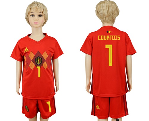 Belgium #1 Courtois Red Home Kid Soccer Country Jersey