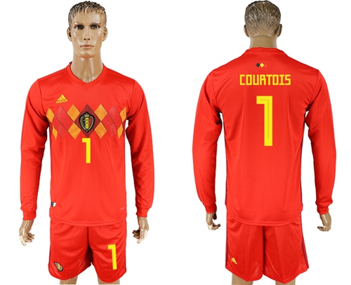 Belgium #1 Courtois Red Home Long Sleeves Soccer Country Jersey