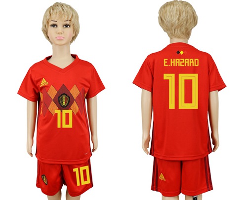 Belgium #10 E.Hazard Red Home Kid Soccer Country Jersey