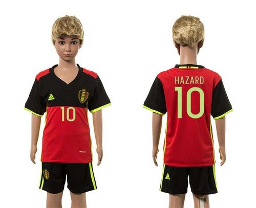 Belgium #10 Hazard Red Home Kid Soccer Country Jersey
