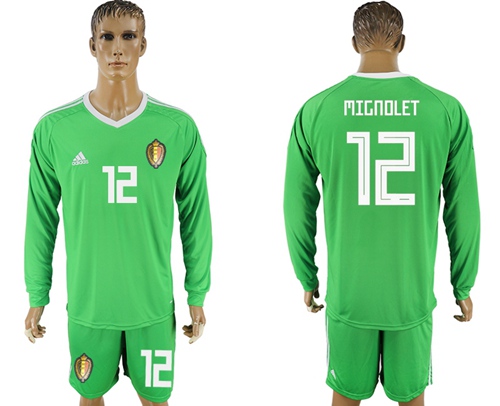 Belgium #12 Mignolet 2018 FIFA World Cup Green Long Sleeves Goalkeeper Soccer Country Jersey