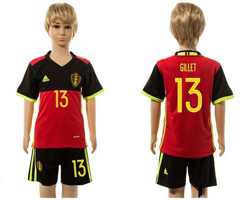Belgium #13 Gillet Red Home Kid Soccer Country Jersey