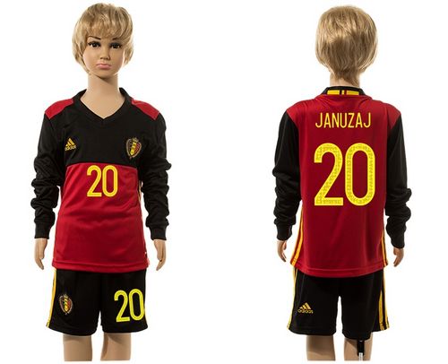Belgium #20 Januzaj Red Home Long Sleeves Kid Soccer Country Jersey