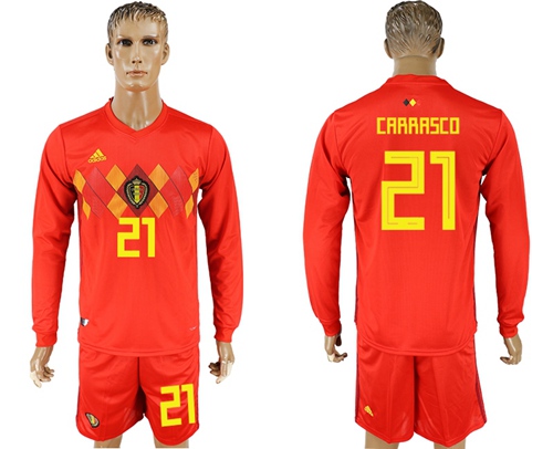 Belgium #21 Carrasco 2018 FIFA World Cup Red Home Long Sleeves Soccer Country Jersey