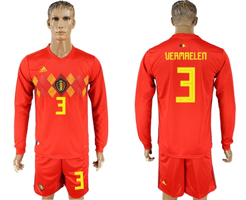 Belgium #3 Vermaelen 2018 FIFA World Cup Red Home Long Sleeves Soccer Country Jersey