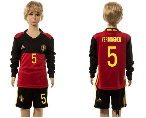 Belgium #5 Vertonghen Red Home Long Sleeves Kid Soccer Country Jersey