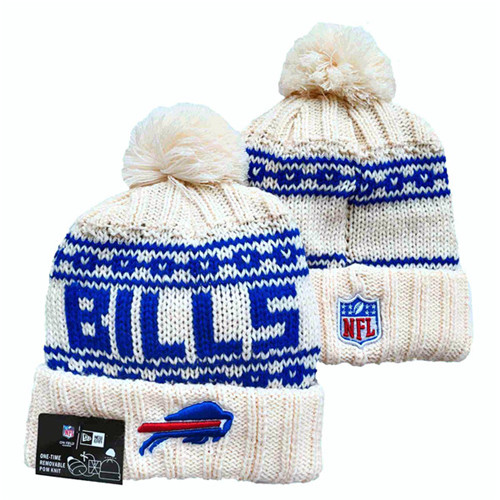 Bills Team Logo Pom Cuffed White Knit Hat  YD