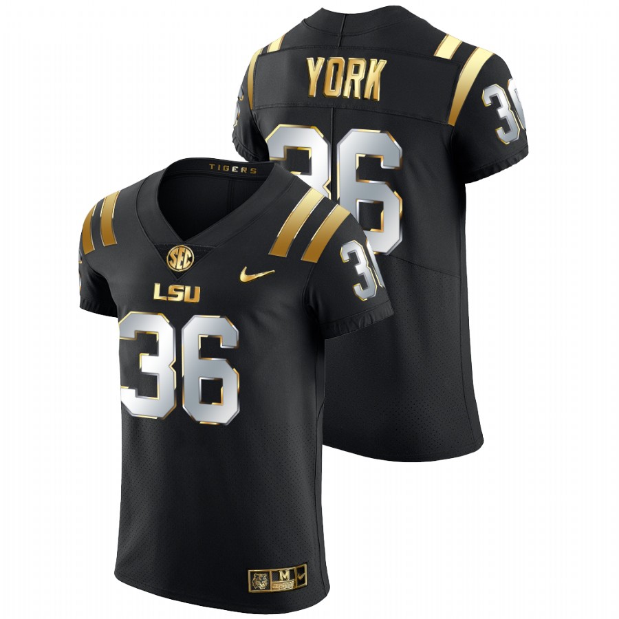 Black Men LSU Tigers Cade York Golden Edition Elite Football Jersey