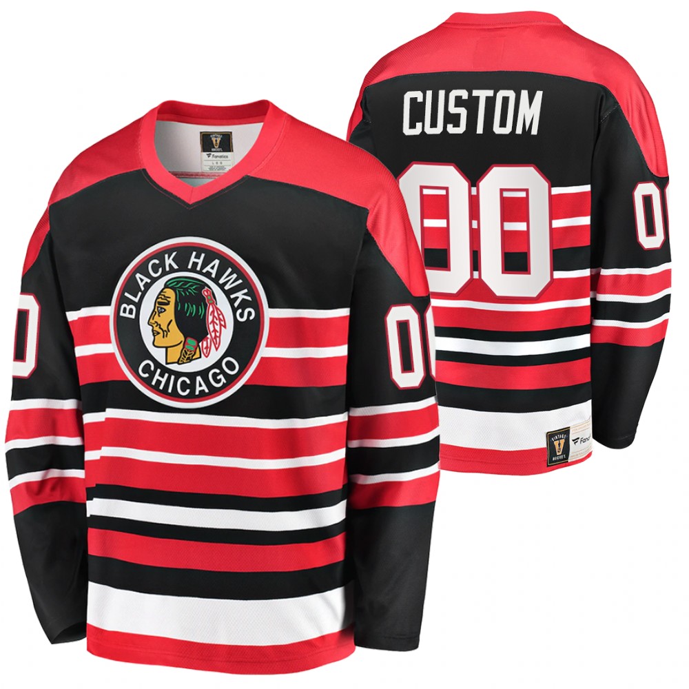 Blackhawks #00 Custom Black Red Heritage Vintage Premier Jersey