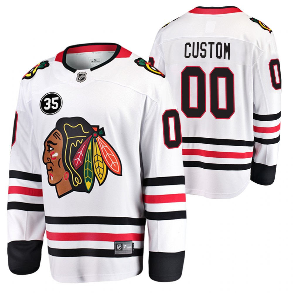 Blackhawks #00 Custom White 35 Patch Honor Tony Esposito Jersey