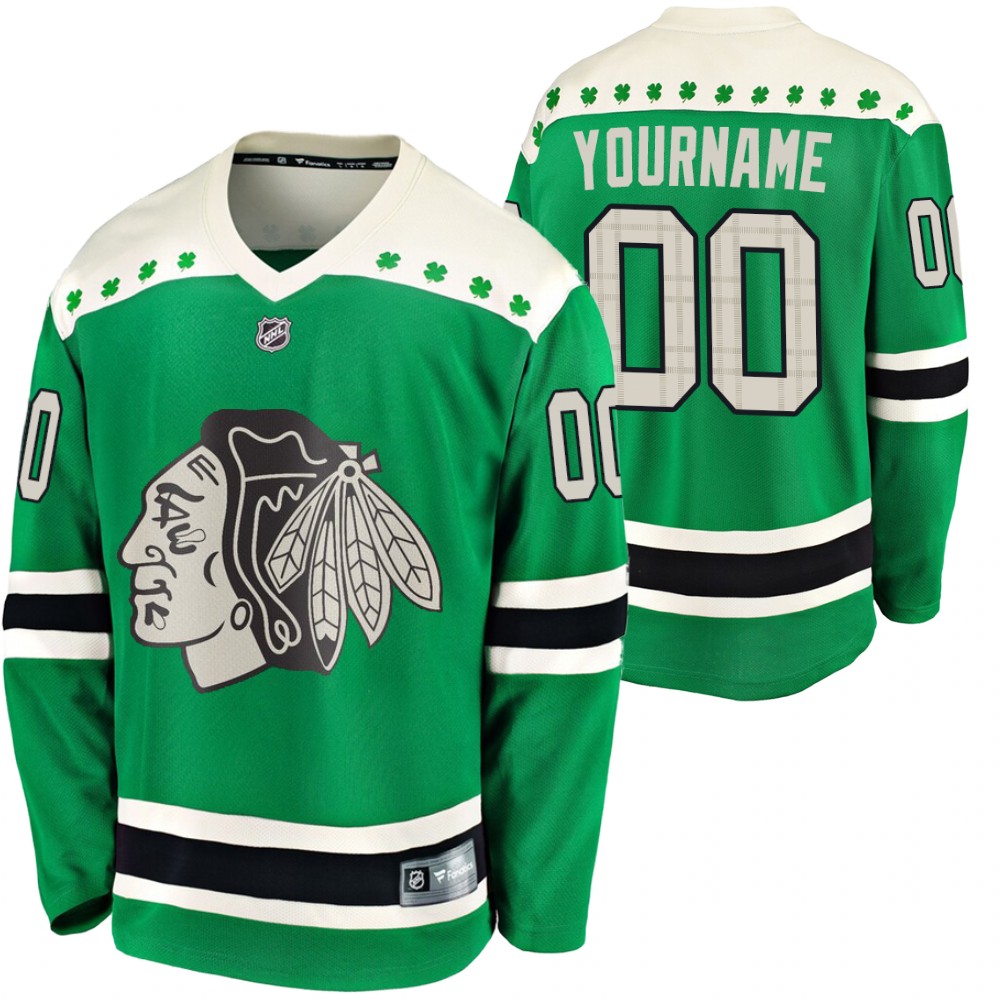Blackhawks Custom 2020 St. Patrick's Day Green #00 Jersey Replica Player
