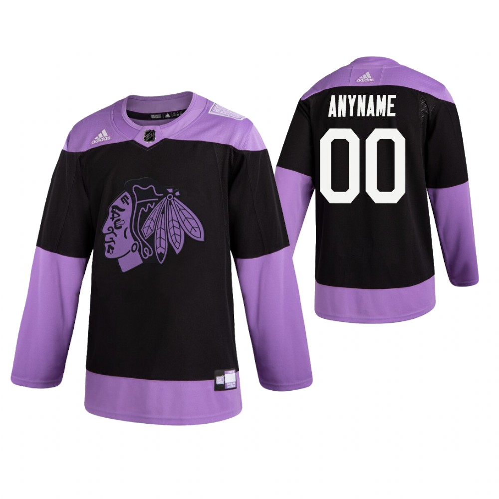 Blackhawks Custom Black Practice Hockey Fights Cancer Jersey