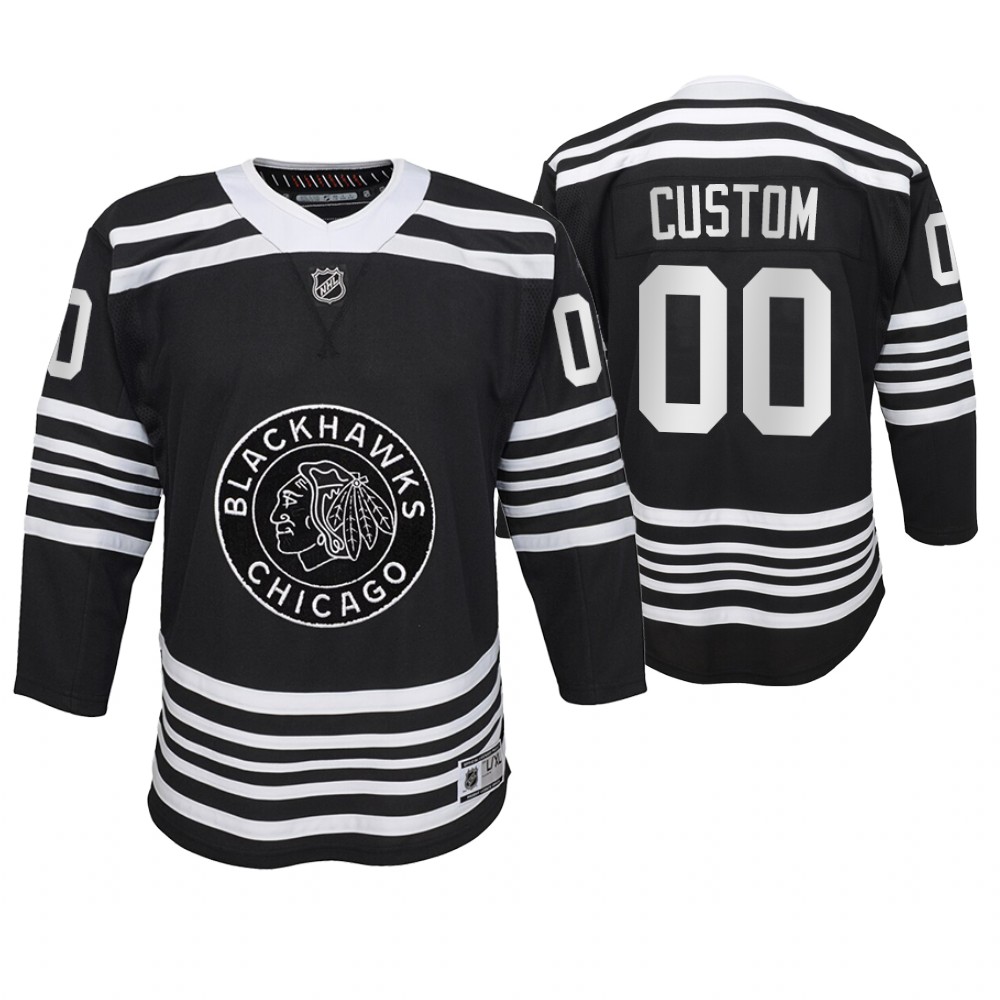 Blackhawks Custom Black Premier Alternate Youth Jersey