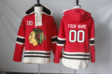 Blackhawks Red Customized All Stitched Hooded Sweatshirt