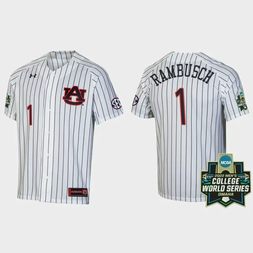 Blake Rambusch Auburn Tigers 2022 World Series Stripes Jersey – White