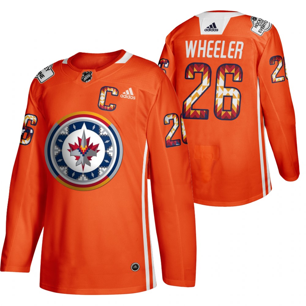 Blake Wheeler Jets 2022 WASAC Night Jersey Orange Indigenous Warmup