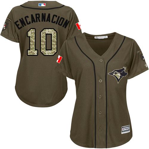 Blue Jays #10 Edwin Encarnacion Green Salute to Service Women's Stitched MLB Jersey