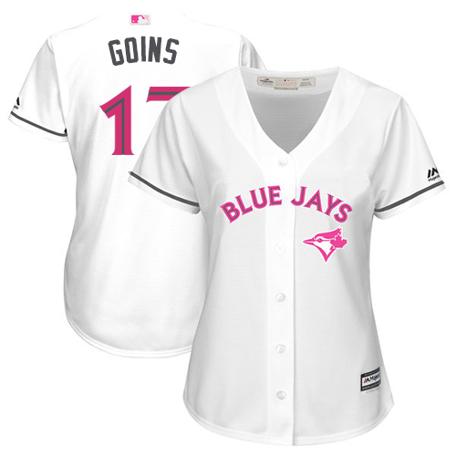 Blue Jays #17 Ryan Goins White Mother's Day Cool Base Women's Stitched MLB Jersey