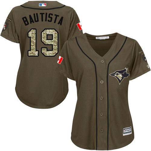 Blue Jays #19 Jose Bautista Green Salute to Service Women's Stitched MLB Jersey