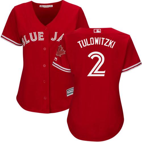 Blue Jays #2 Troy Tulowitzki Red Canada Day Women's Stitched MLB Jersey